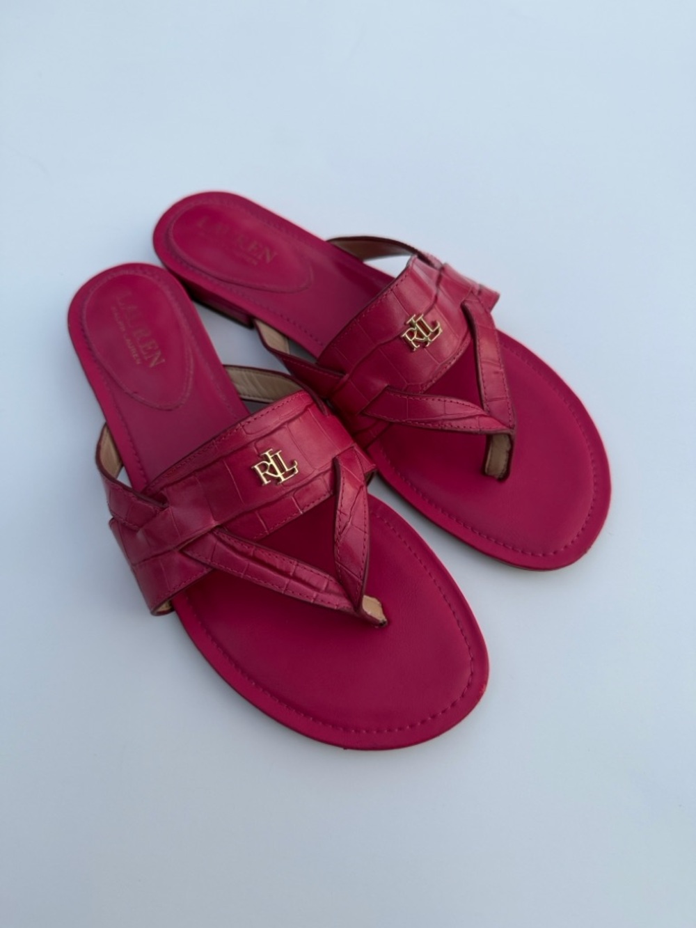 Lauren Ralph Lauren Women's Rosalind Thong Sandals Croc embossed Texture, Sz 9